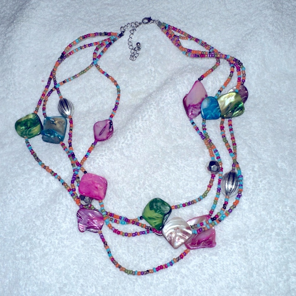 Summer Necklace  BEADS & Shells with Silver Accents
